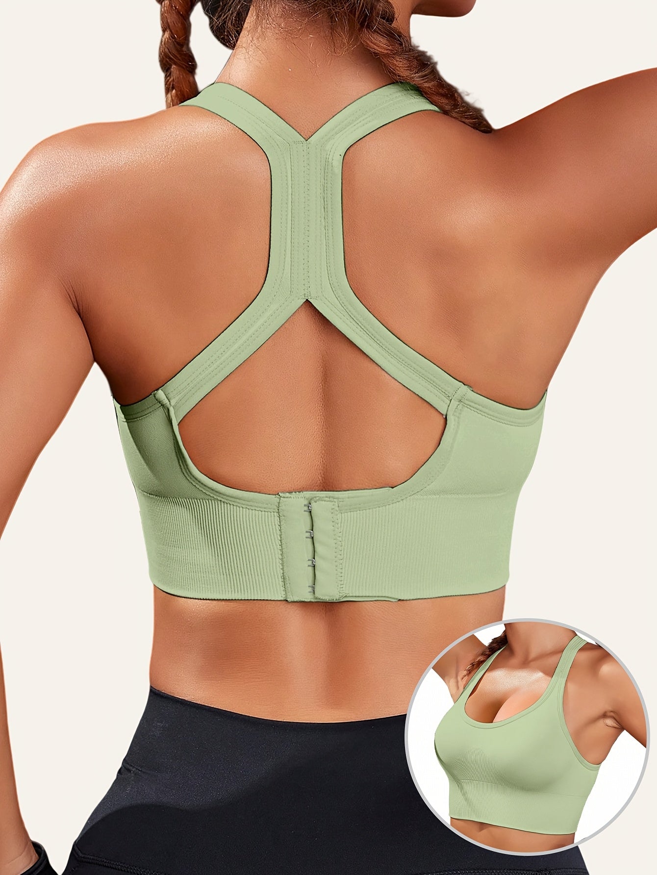 1pc Women'S Sports Bra with Removable Pads - Breathable, Non-Slip Gym Yoga Vest, Solid Color, Knit Fabric, Nylon Material, No Underwire - Adult Athletic Tank Top Innerwear