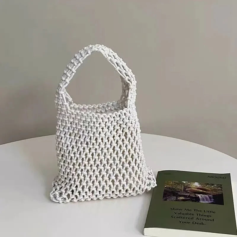Summer Hand Woven Tote Bags Knitting Crochet Beach Shoulder Bag Hollow Out Handbag Ladies Knitting Straw Rope Underarm Bag