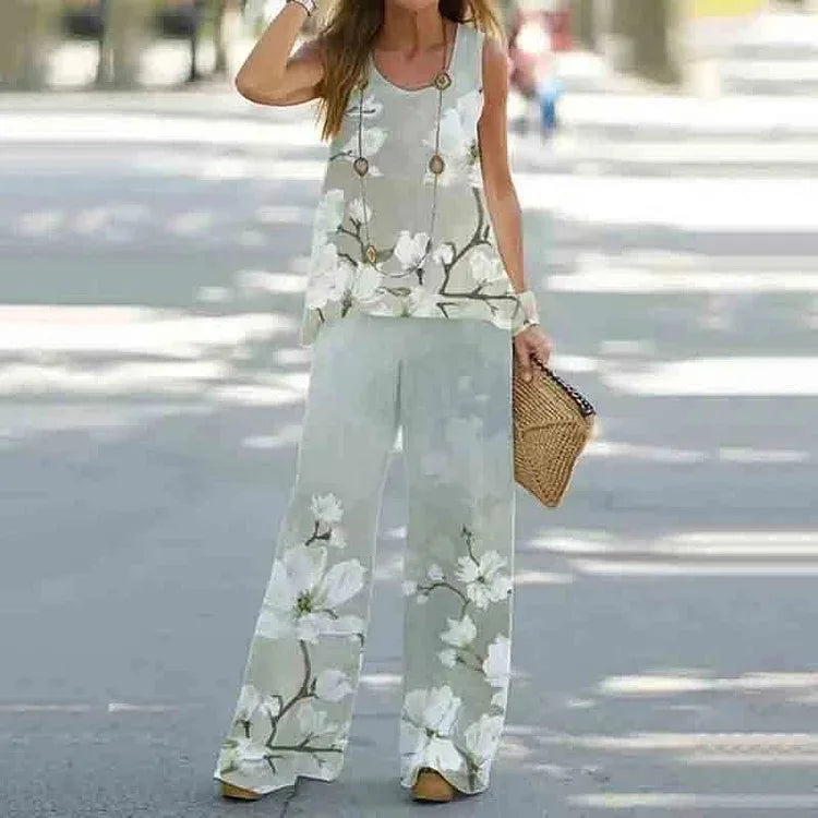 Women Summer Tops Vest Tank Sleeveless Tees Pants Wide Leg Full Long Pant Big Large T Shirts Suit Loose Casual Suits Sets