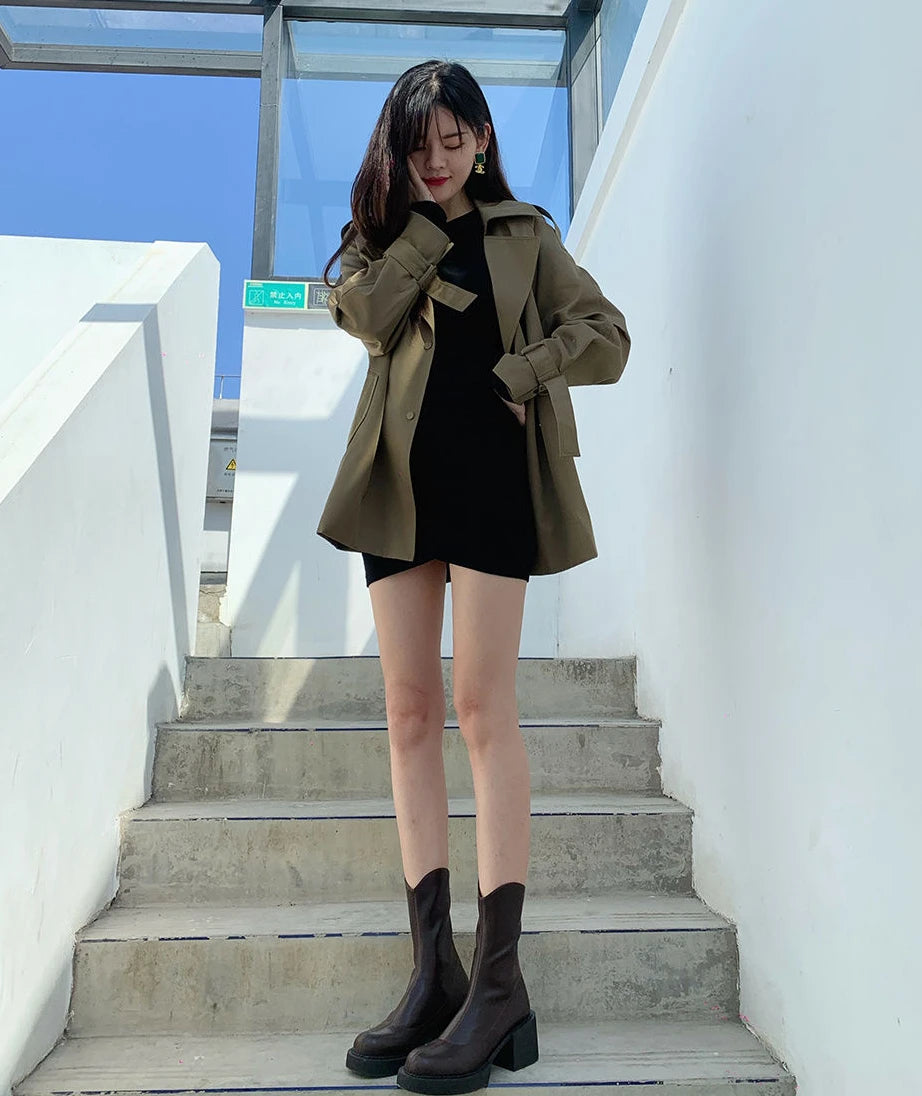 Footwear Waterproof Booties Chunky Short Shoes for Women Platform Very High Heels Female Ankle Boots Round Toe Heeled Quality Pu