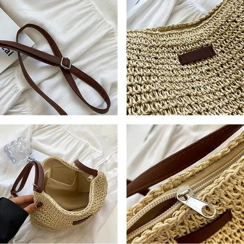 Ladies Fashion Summer Straw Crossbody Bag Women Beach Holiday Shopping Woven Shoulder Handbag Messenger Purses For Women Bags