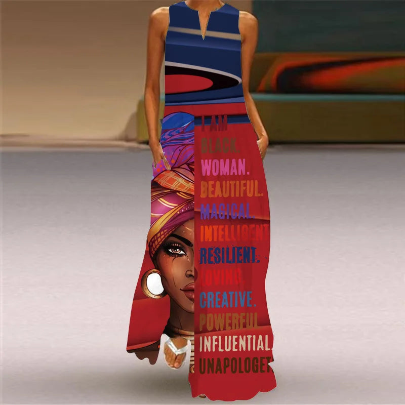 New African Women's Long Dresses Spring/Summer Fashion Bohemian Beach Party Sleeveless Party Elegant Sexy Long Vestidos S-3XL