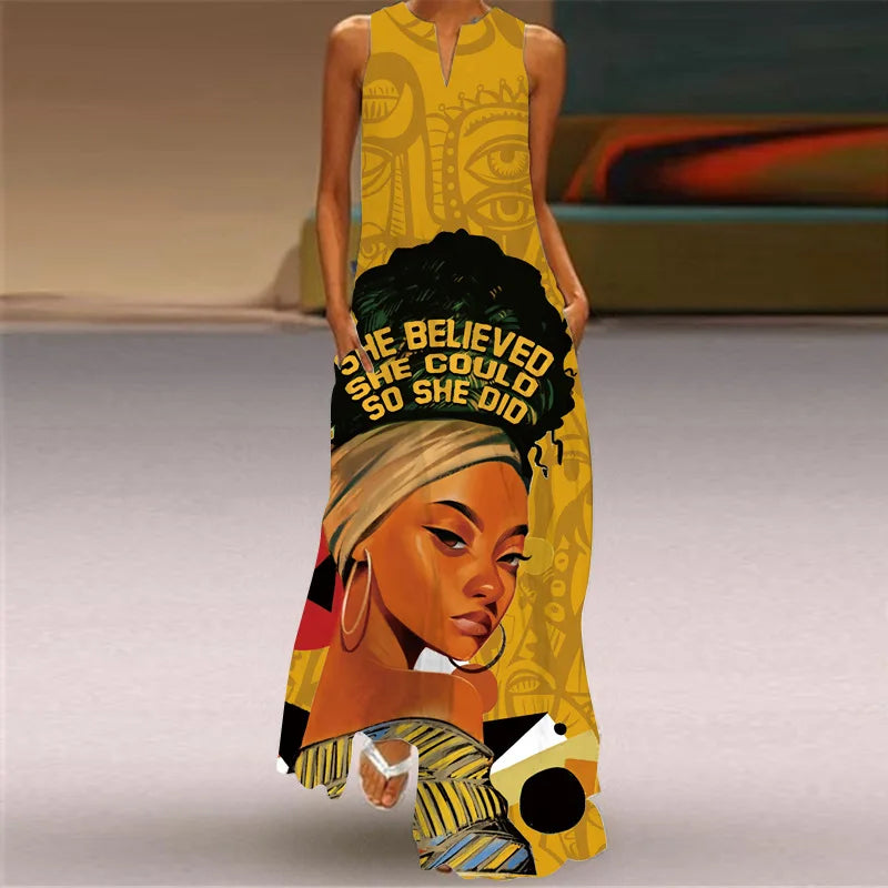 New African Women's Long Dresses Spring/Summer Fashion Bohemian Beach Party Sleeveless Party Elegant Sexy Long Vestidos S-3XL