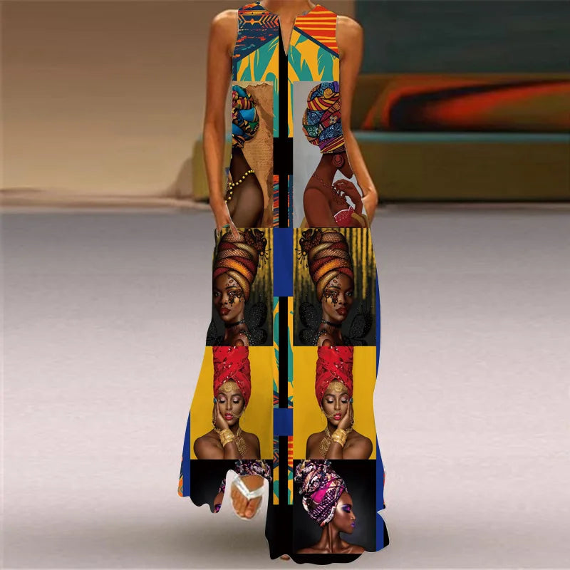 New African Women's Long Dresses Spring/Summer Fashion Bohemian Beach Party Sleeveless Party Elegant Sexy Long Vestidos S-3XL