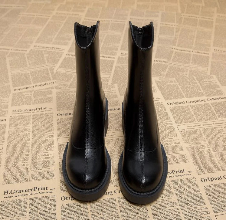 Footwear Waterproof Booties Chunky Short Shoes for Women Platform Very High Heels Female Ankle Boots Round Toe Heeled Quality Pu