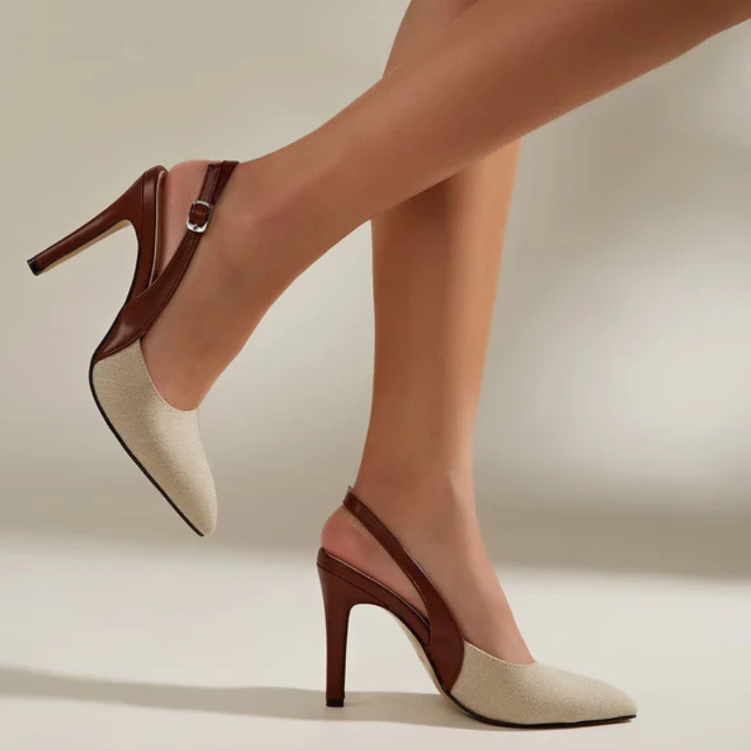 Scarpin Firenze in PU Leather with Linen Trim – Pointed Toe and 8cm Stiletto Heel