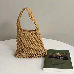 Summer Hand Woven Tote Bags Knitting Crochet Beach Shoulder Bag Hollow Out Handbag Ladies Knitting Straw Rope Underarm Bag