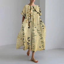 Ladies Fashion Bohemian Fish Print Long Dress for Ladies - plus size wide cut summer dress, crew-neck and elegant summer dress