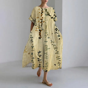 Ladies Fashion Bohemian Fish Print Long Dress for Ladies - plus size wide cut summer dress, crew-neck and elegant summer dress