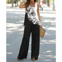 Women Summer Tops Vest Tank Sleeveless Tees Pants Wide Leg Full Long Pant Big Large T Shirts Suit Loose Casual Suits Sets