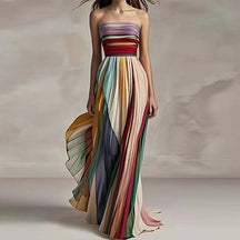 Women Summer Printing Patchwork Maxi Dress, Sleeveless Fashion Holiday Party Dress, 2024 Elegant Strapless Ladies Dress Vestidos