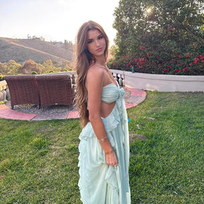 Women's Sexy Hollow Out Maxi Dress Backless Sleeveless Lace Up Robes Elegant Club Dresses 2025 New Lady Vacation Party Clothes