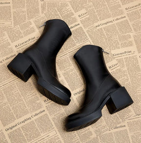 Footwear Waterproof Booties Chunky Short Shoes for Women Platform Very High Heels Female Ankle Boots Round Toe Heeled Quality Pu