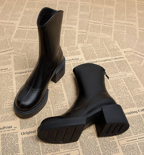 Footwear Waterproof Booties Chunky Short Shoes for Women Platform Very High Heels Female Ankle Boots Round Toe Heeled Quality Pu