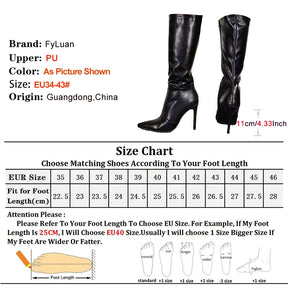 Black Knee-high Boots For Women Pointed Stiletto Heels Classic Side Zipper Winter Shoes Nightclub Club Party 11CM Female Boots