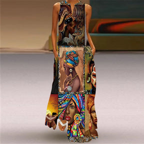 New African Women's Long Dresses Spring/Summer Fashion Bohemian Beach Party Sleeveless Party Elegant Sexy Long Vestidos S-3XL