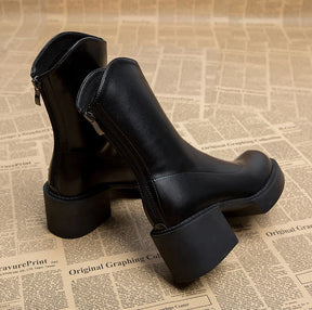 Footwear Waterproof Booties Chunky Short Shoes for Women Platform Very High Heels Female Ankle Boots Round Toe Heeled Quality Pu