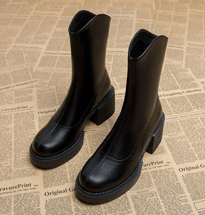 Footwear Waterproof Booties Chunky Short Shoes for Women Platform Very High Heels Female Ankle Boots Round Toe Heeled Quality Pu
