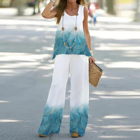 Women Summer Tops Vest Tank Sleeveless Tees Pants Wide Leg Full Long Pant Big Large T Shirts Suit Loose Casual Suits Sets