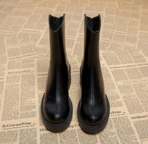 Footwear Waterproof Booties Chunky Short Shoes for Women Platform Very High Heels Female Ankle Boots Round Toe Heeled Quality Pu
