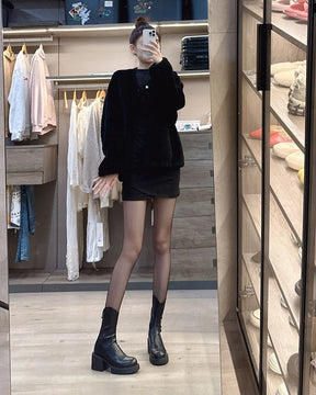 Footwear Waterproof Booties Chunky Short Shoes for Women Platform Very High Heels Female Ankle Boots Round Toe Heeled Quality Pu